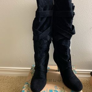 Black suede heeled boots